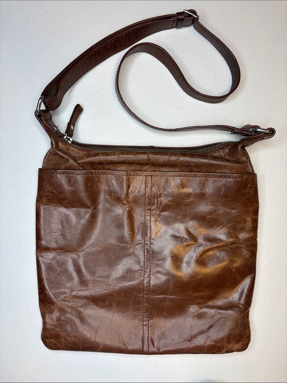 Danier Distressed Brown Genuine Leather Crossbody Bag